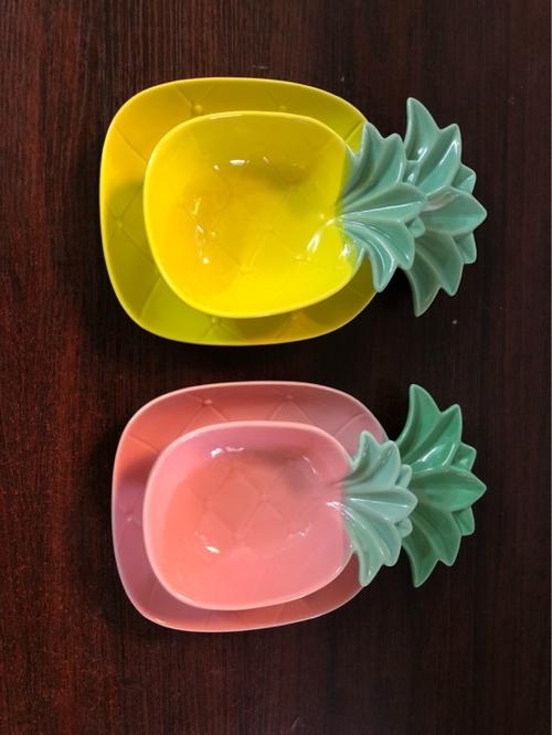 外贸陶瓷餐具网红产品菠萝盘菠萝碗手绘陶瓷餐具色釉烤盘